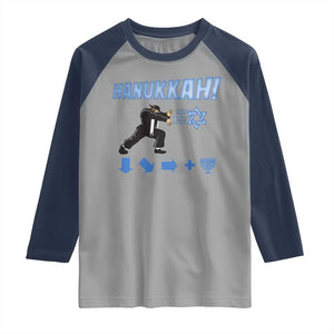 Funny Hanukkah Arcade Game Raglan Shirt Jewish Fighter Menorah Star Of David TS11 Sport Gray Navy Print Your Wear