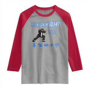 Funny Hanukkah Arcade Game Raglan Shirt Jewish Fighter Menorah Star Of David TS11 Sport Gray Red Print Your Wear