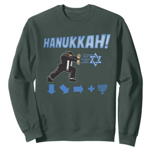Funny Hanukkah Arcade Game Sweatshirt Jewish Fighter Menorah Star Of David TS11 Dark Forest Green Print Your Wear