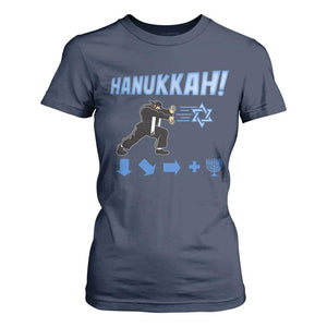 Funny Hanukkah Arcade Game T Shirt For Women Jewish Fighter Menorah Star Of David TS11 Navy Print Your Wear
