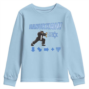 Funny Hanukkah Arcade Game Youth Sweatshirt Jewish Fighter Menorah Star Of David TS11 Light Blue Print Your Wear