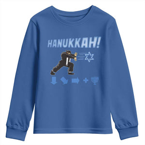 Funny Hanukkah Arcade Game Youth Sweatshirt Jewish Fighter Menorah Star Of David TS11 Royal Blue Print Your Wear