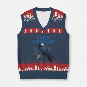 Funny Hanukkah Crow V-Neck Knit Sweater Vest Happy Hanukaw Jewish Holiday TS11 Navy Red Print Your Wear