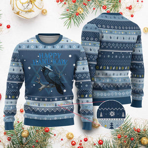 Funny Hanukkah Crow Hanukkah Ugly Sweater Happy Hanukaw Jewish Holiday TS11 Navy Light Blue Print Your Wear