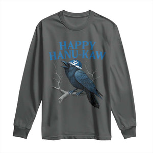 Funny Hanukkah Crow Long Sleeve Shirt Happy Hanukaw Jewish Holiday TS11 Dark Heather Print Your Wear