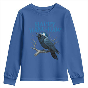 Funny Hanukkah Crow Youth Sweatshirt Happy Hanukaw Jewish Holiday TS11 Royal Blue Print Your Wear