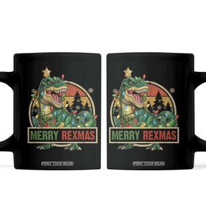 Funny Christmas Dinosaur Coffee Mug Merry Rexmas Dino Xmas Tree TS11 Black Print Your Wear