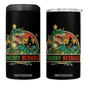 Funny Christmas Dinosaur 4 in 1 Can Cooler Tumbler Merry Rexmas Dino Xmas Tree - Print Your Wear
