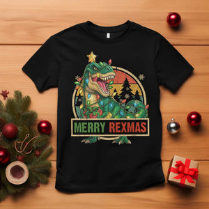 Funny Christmas Dinosaur T Shirt Merry Rexmas Dino Xmas Tree TS11 Black Print Your Wear