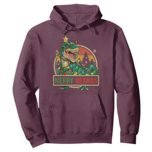 Funny Christmas Dinosaur Hoodie Merry Rexmas Dino Xmas Tree TS11 Maroon Print Your Wear