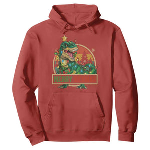 Funny Christmas Dinosaur Hoodie Merry Rexmas Dino Xmas Tree TS11 Red Print Your Wear
