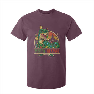 Funny Christmas Dinosaur T Shirt For Kid Merry Rexmas Dino Xmas Tree TS11 Maroon Print Your Wear