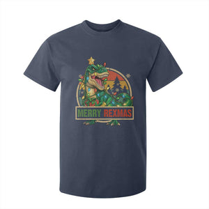 Funny Christmas Dinosaur T Shirt For Kid Merry Rexmas Dino Xmas Tree TS11 Navy Print Your Wear