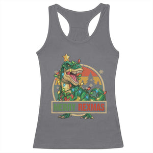 Funny Christmas Dinosaur Racerback Tank Top Merry Rexmas Dino Xmas Tree TS11 Charcoal Print Your Wear