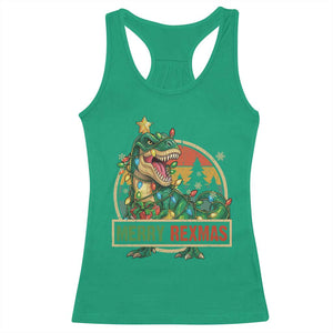 Funny Christmas Dinosaur Racerback Tank Top Merry Rexmas Dino Xmas Tree TS11 Irish Green Print Your Wear
