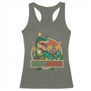 Funny Christmas Dinosaur Racerback Tank Top Merry Rexmas Dino Xmas Tree TS11 Military Green Print Your Wear