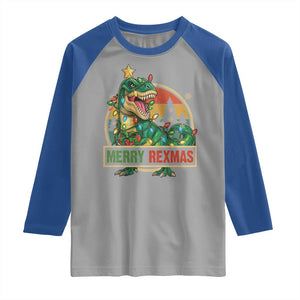 Funny Christmas Dinosaur Raglan Shirt Merry Rexmas Dino Xmas Tree TS11 Sport Gray Royal Print Your Wear