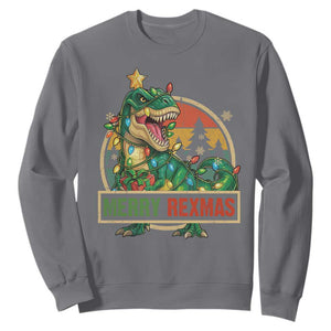 Funny Christmas Dinosaur Sweatshirt Merry Rexmas Dino Xmas Tree TS11 Charcoal Print Your Wear