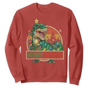 Funny Christmas Dinosaur Sweatshirt Merry Rexmas Dino Xmas Tree TS11 Red Print Your Wear