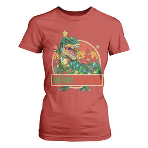 Funny Christmas Dinosaur T Shirt For Women Merry Rexmas Dino Xmas Tree TS11 Red Print Your Wear