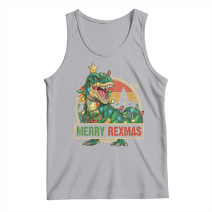 Funny Christmas Dinosaur Tank Top Merry Rexmas Dino Xmas Tree TS11 Athletic Heather Print Your Wear