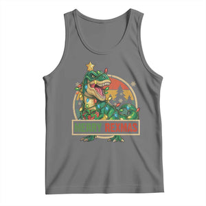 Funny Christmas Dinosaur Tank Top Merry Rexmas Dino Xmas Tree TS11 Black Heather Print Your Wear