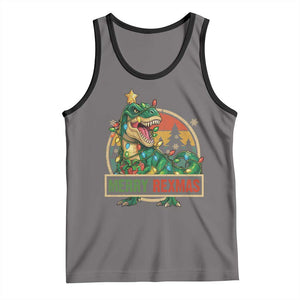 Funny Christmas Dinosaur Tank Top Merry Rexmas Dino Xmas Tree TS11 Deep Heather Black Print Your Wear