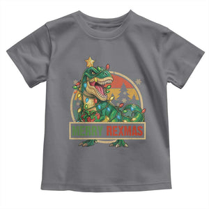 Funny Christmas Dinosaur Toddler T Shirt Merry Rexmas Dino Xmas Tree TS11 Charcoal Print Your Wear
