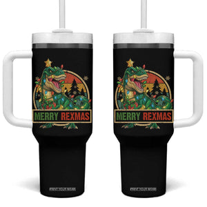 Funny Christmas Dinosaur Tumbler With Handle Merry Rexmas Dino Xmas Tree - Print Your Wear