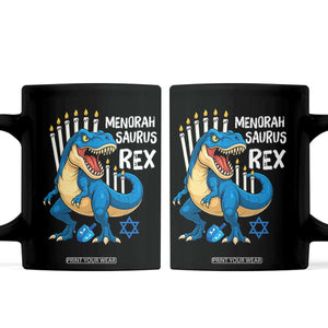 Funny Hanukkah Dinosaur Coffee Mug Menorasaurus Rex Jewish Holiday Chanukkah TS11 Black Print Your Wear