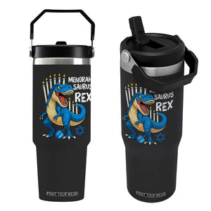 Funny Hanukkah Dinosaur Flip Straw Tumbler Menorasaurus Rex Jewish Holiday Chanukkah TS11 One Size: 30 oz Black Print Your Wear