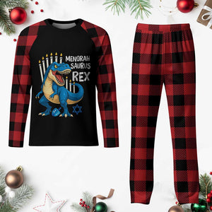 Funny Hanukkah Dinosaur Plaid Pajama Set Menorasaurus Rex Jewish Holiday Chanukkah TS11 Buffalo Plaid Print Your Wear