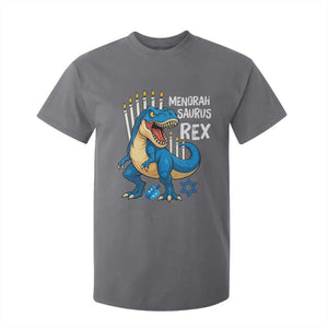 Funny Hanukkah Dinosaur T Shirt For Kid Menorasaurus Rex Jewish Holiday Chanukkah TS11 Charcoal Print Your Wear