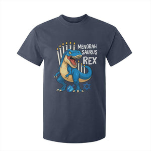 Funny Hanukkah Dinosaur T Shirt For Kid Menorasaurus Rex Jewish Holiday Chanukkah TS11 Navy Print Your Wear