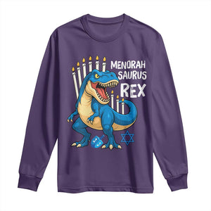 Funny Hanukkah Dinosaur Long Sleeve Shirt Menorasaurus Rex Jewish Holiday Chanukkah TS11 Purple Print Your Wear