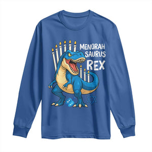 Funny Hanukkah Dinosaur Long Sleeve Shirt Menorasaurus Rex Jewish Holiday Chanukkah TS11 Royal Blue Print Your Wear