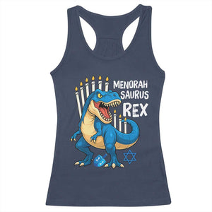 Funny Hanukkah Dinosaur Racerback Tank Top Menorasaurus Rex Jewish Holiday Chanukkah TS11 Navy Print Your Wear