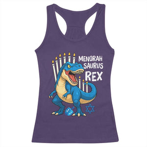 Funny Hanukkah Dinosaur Racerback Tank Top Menorasaurus Rex Jewish Holiday Chanukkah TS11 Purple Print Your Wear