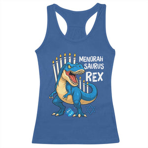 Funny Hanukkah Dinosaur Racerback Tank Top Menorasaurus Rex Jewish Holiday Chanukkah TS11 Royal Blue Print Your Wear