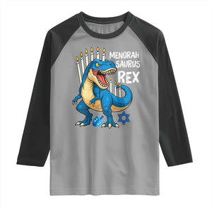 Funny Hanukkah Dinosaur Raglan Shirt Menorasaurus Rex Jewish Holiday Chanukkah TS11 Sport Gray Black Print Your Wear