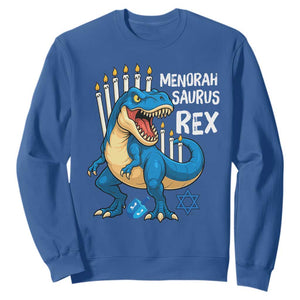 Funny Hanukkah Dinosaur Sweatshirt Menorasaurus Rex Jewish Holiday Chanukkah TS11 Royal Blue Print Your Wear
