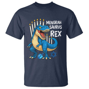 Funny Hanukkah Dinosaur T Shirt Menorasaurus Rex Jewish Holiday Chanukkah TS11 Navy Print Your Wear