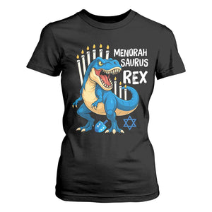 Funny Hanukkah Dinosaur T Shirt For Women Menorasaurus Rex Jewish Holiday Chanukkah TS11 Black Print Your Wear