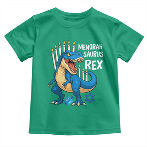Funny Hanukkah Dinosaur Toddler T Shirt Menorasaurus Rex Jewish Holiday Chanukkah TS11 Irish Green Print Your Wear