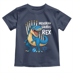 Funny Hanukkah Dinosaur Toddler T Shirt Menorasaurus Rex Jewish Holiday Chanukkah TS11 Navy Print Your Wear