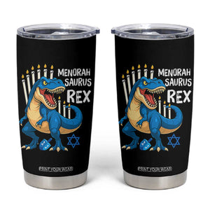 Funny Hanukkah Dinosaur Tumbler Cup Menorasaurus Rex Jewish Holiday Chanukkah TS11 Black Print Your Wear