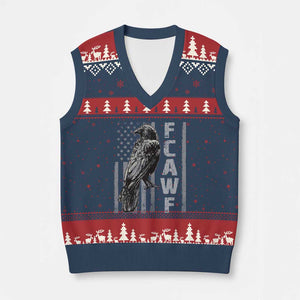 Funny F CAW F Crow V-Neck Knit Sweater Vest Vintage American Flag TS11 Navy Red Print Your Wear