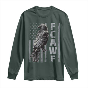 Funny F CAW F Crow Long Sleeve Shirt Vintage American Flag TS11 Dark Forest Green Print Your Wear