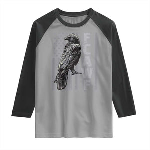 Funny F CAW F Crow Raglan Shirt Vintage American Flag TS11 Sport Gray Black Print Your Wear