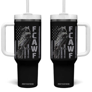 Funny F CAW F Crow Tumbler With Handle Vintage American Flag TS11 One Size: 40 oz Black Print Your Wear